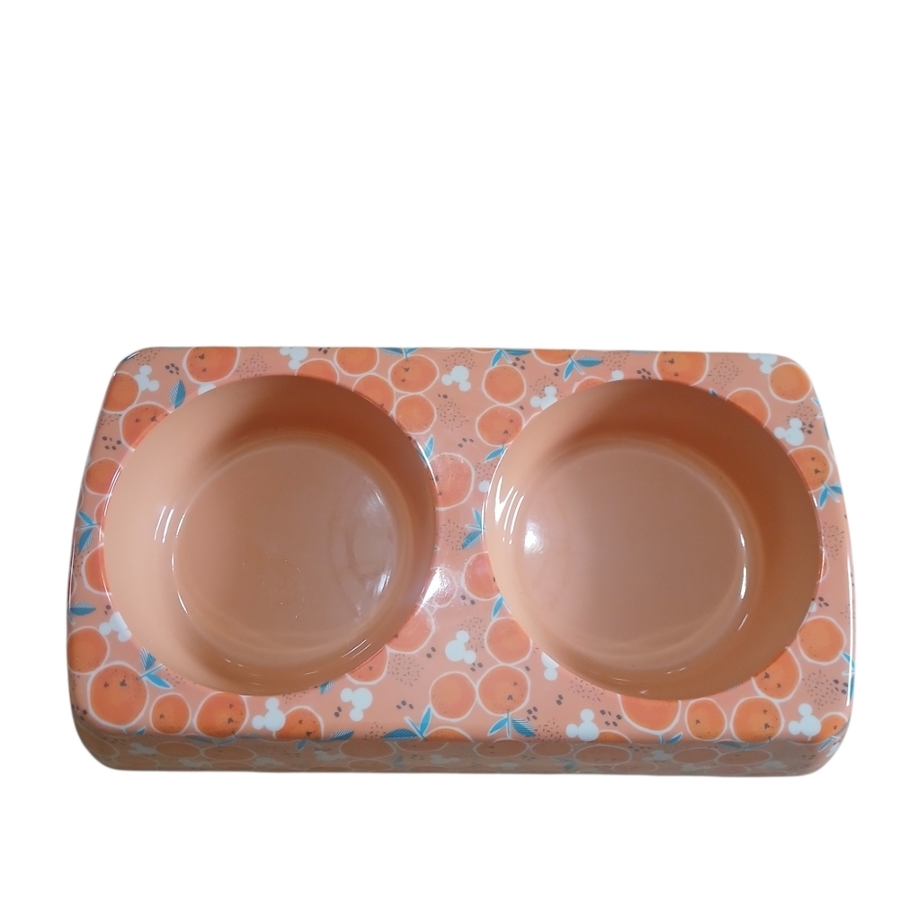 Disney Orange Pattern Double Pet Bowl - Peach Bowls with Orange Print